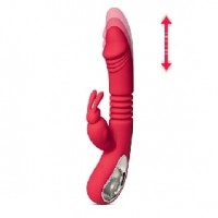 Thrusting Rabbit Vibe. 12 Thrusting & 12 Vibrating Functions, Heating, Silicone, Rechargeable, RED